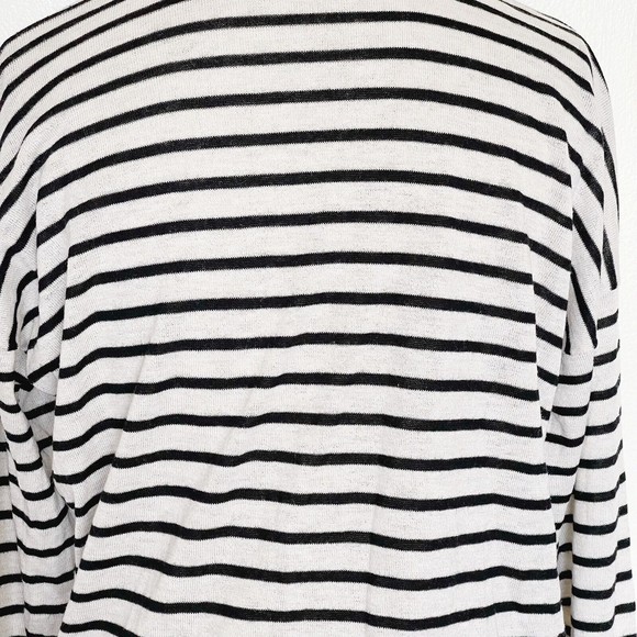 Loft Womens Sweater Medium Cardigan Button Down Striped Beige Wool Blend Ribbed - Picture 6 of 12